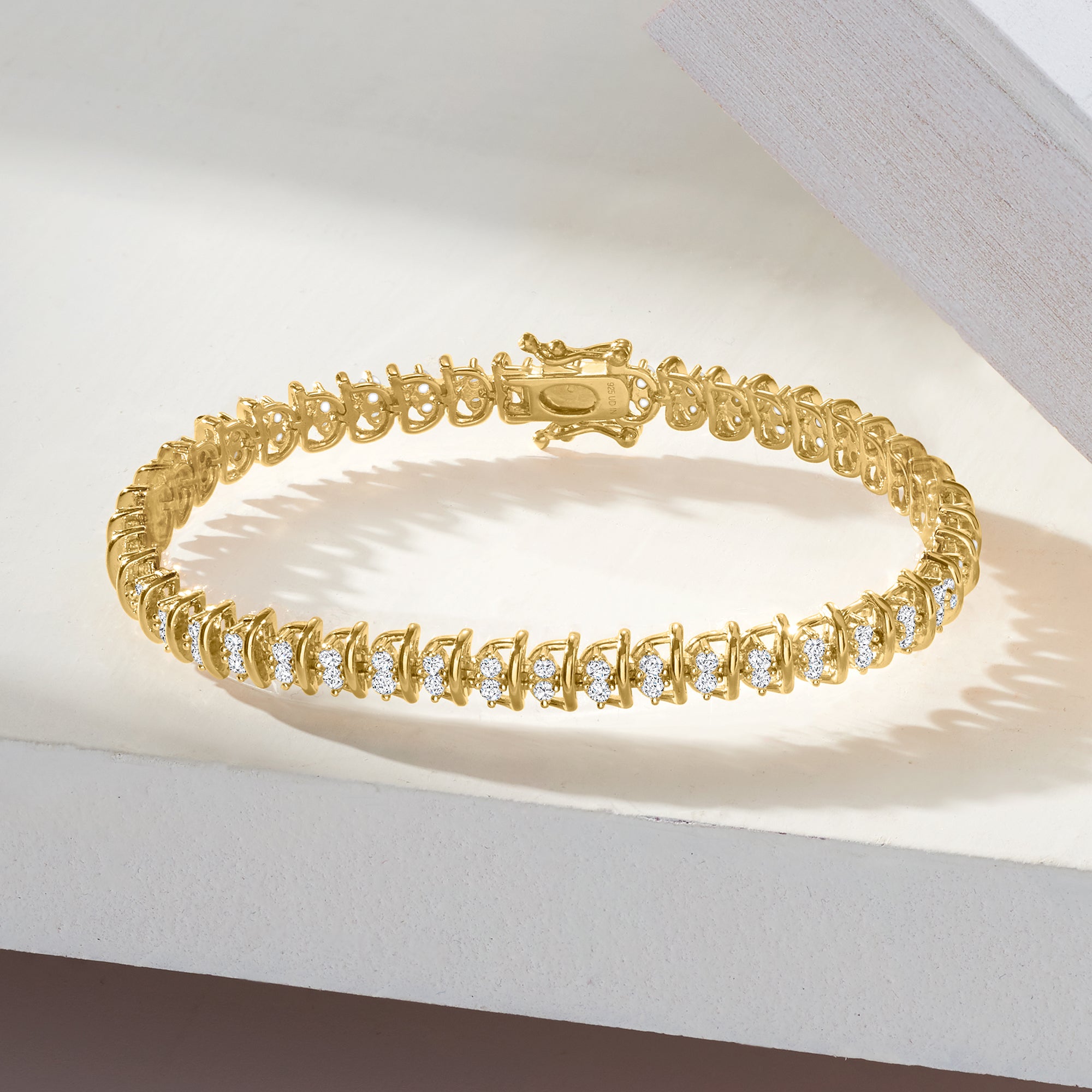 Diamond Swirl-Link Tennis Bracelet in 18kt Gold Over Sterling Q37545