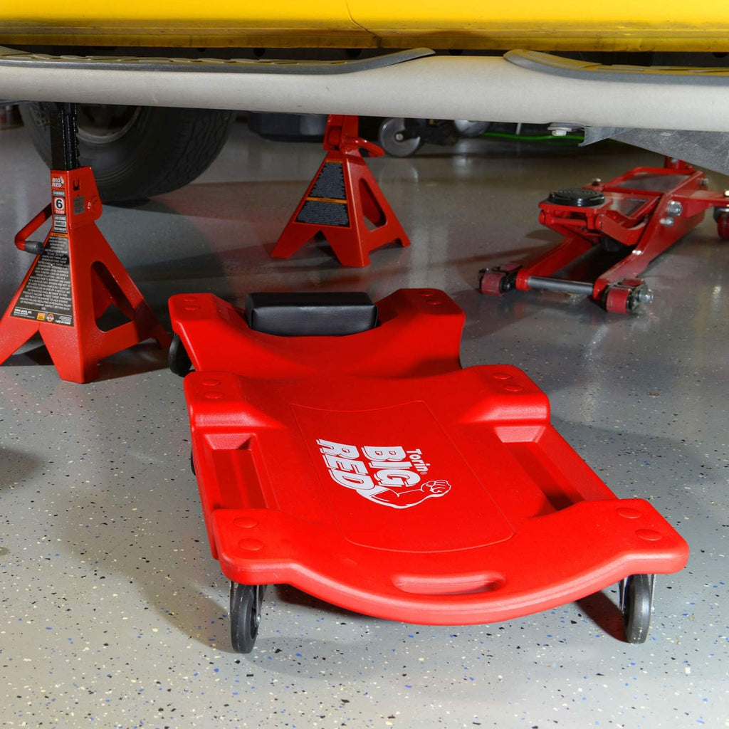 Rolling Garage Shop Creeper Cart with Padded Headrest, 6 Casters, 40 Inch, Red, 2 Pack X391697