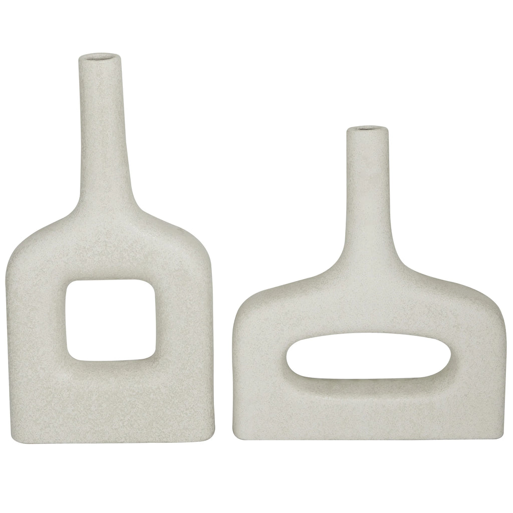 CosmoLiving by Cosmopolitan 16", 13"H Donut Shaped White Ceramic Vase, Set of 2
