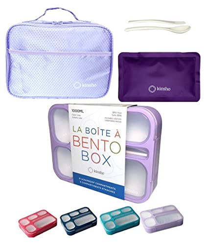 Bento Lunch Boxes with Bags Ice Packs | Bento-Box Insulated Bag Ice Cold Pack Set of Two for Kids Adults | Value Container Set for School Kid Lunches, 6 Compartments Leakproof BPA Free, Blue & Pink