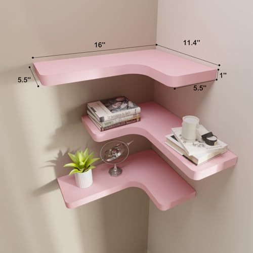 Corner Floating Shelves Wall Mount Solid Wood Set of 3, Black C5147