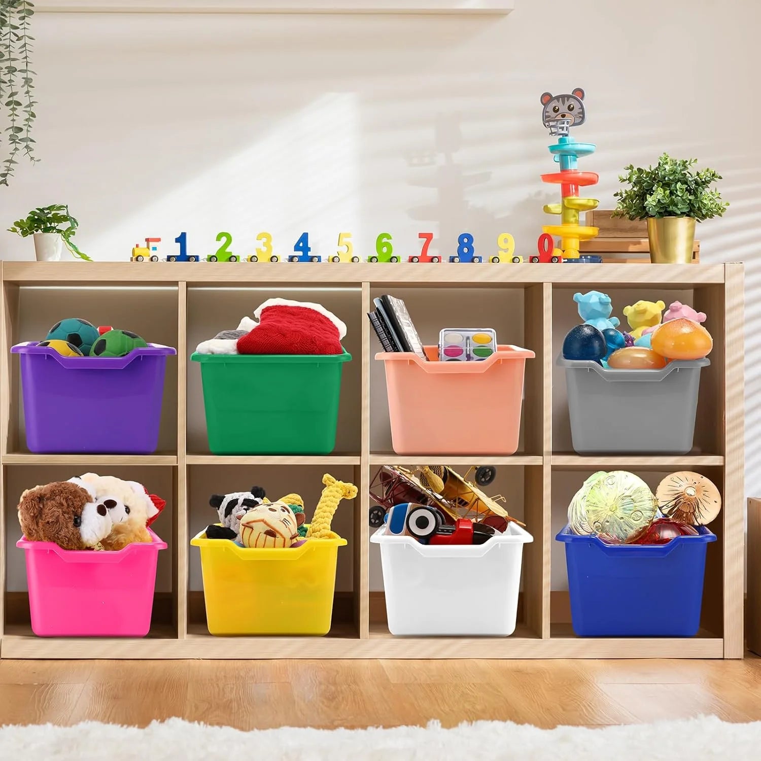 24 Pack Plastic Cubby Bins for Classroom Toy Storage, Stackable Assorted Colors G29717