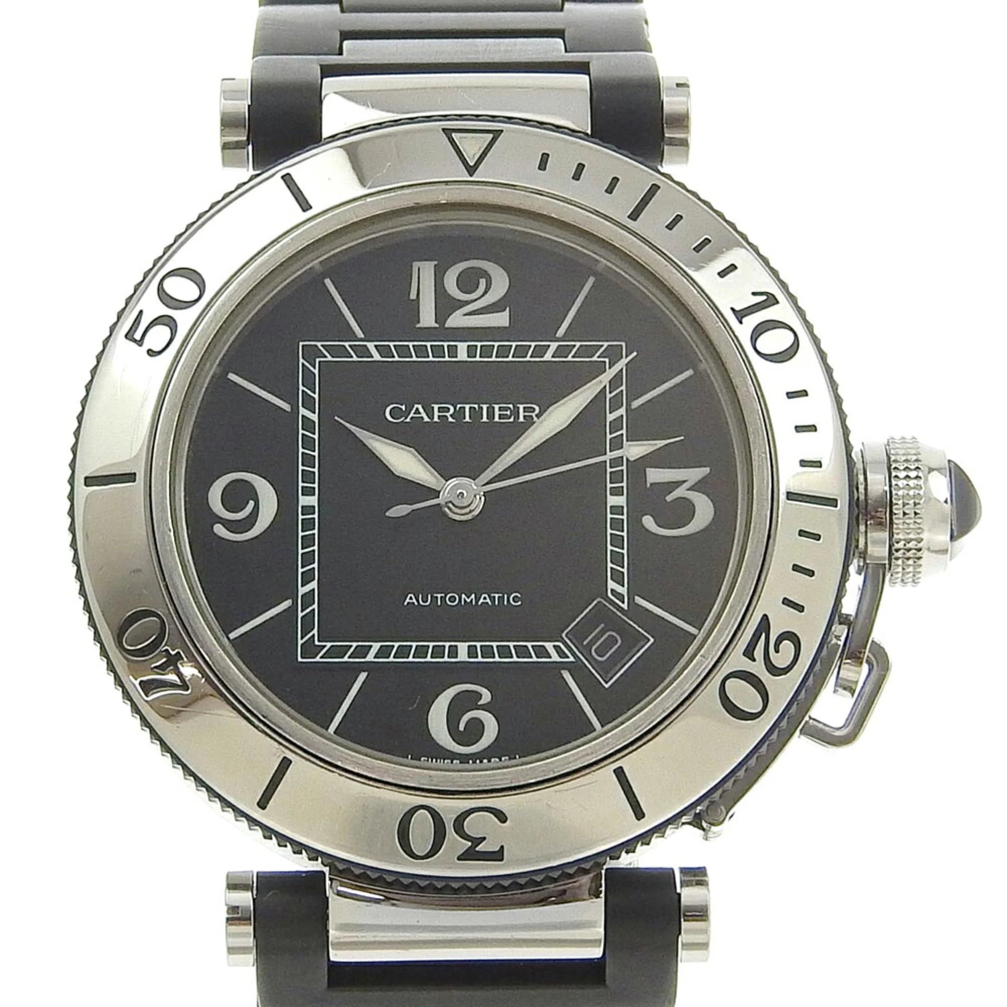Pre-Owned Cartier CARTIER Pasha Watch Seatimer Date W31077M7 Stainless Steel x Rubber Silver Black Automatic Dial Men's I213023041 (Fair)