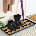 Black Metal Boot Tray with Tan &amp; Black Chevron Coir Insert