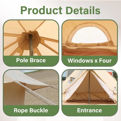 Mongolian Yurt Tent for Family Camping, Waterproof with Mosquito Net Doors S4556