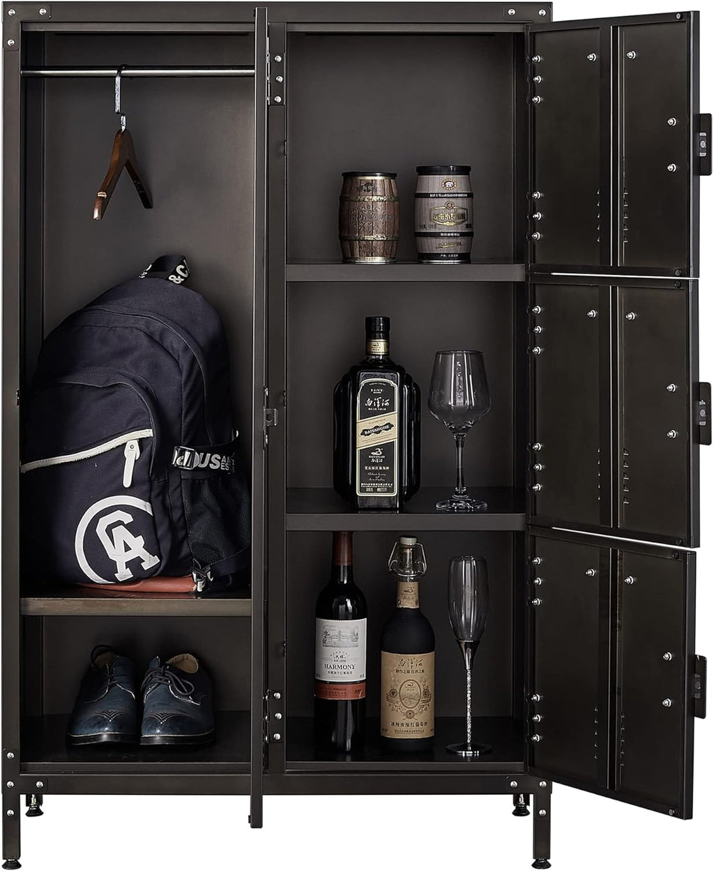 Metal Locker Storage Cabinet, 55" Steel Retro Wardrobe, 4 Doors Lockable S6176