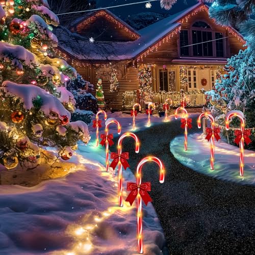 24 Pack Outdoor Christmas Candy Cane Lights 144LED Solar Pathway with Bowknot V1552