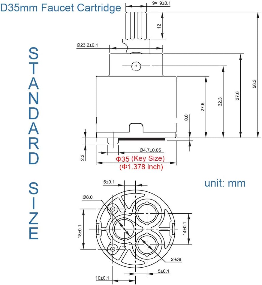 Ceramic Faucet Cartridge Replacement, 35mm Diameter P9588