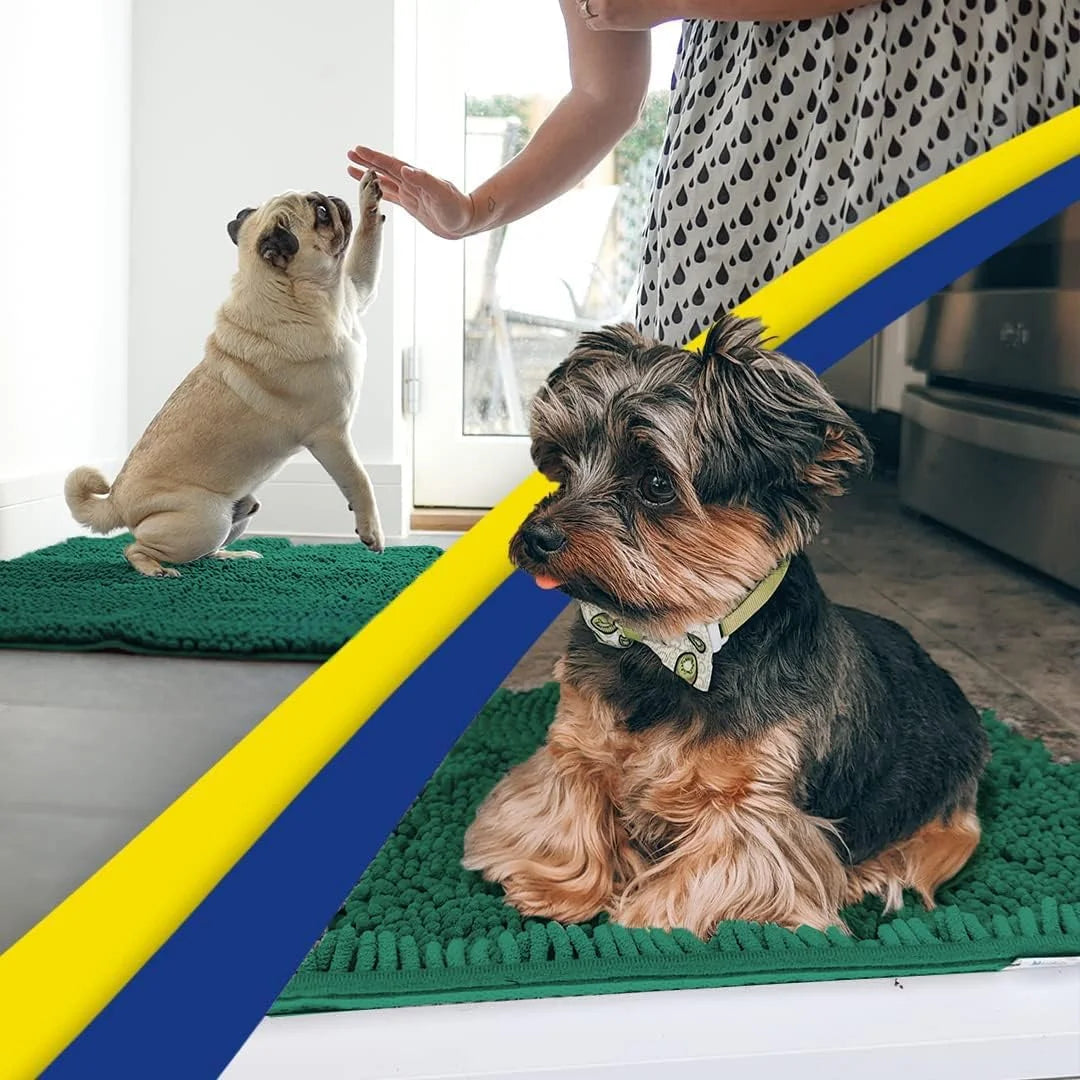 Non Slip Washable Microfiber Dog Door Mat, Dark Green Runner 24x60 B717388