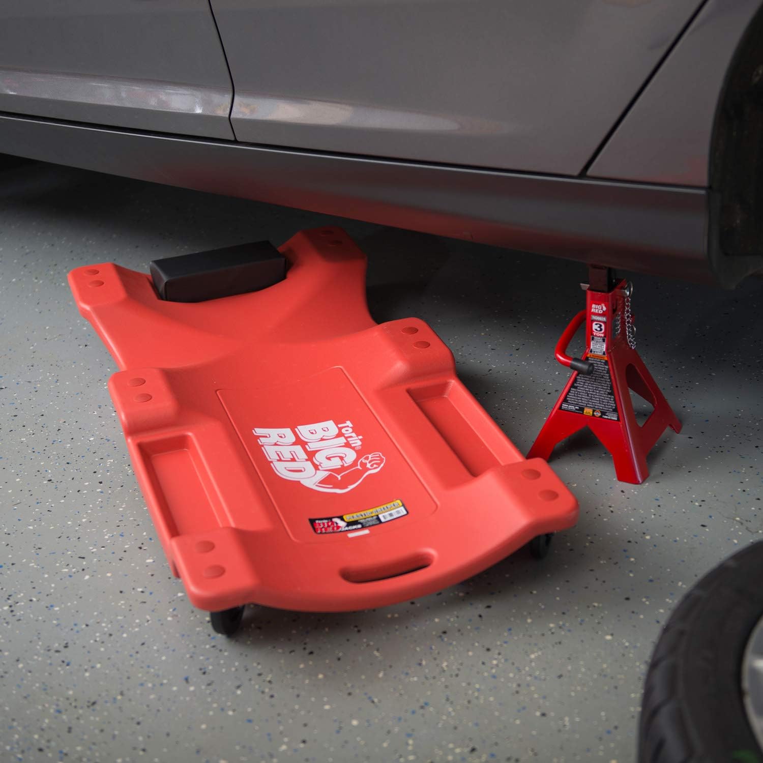 Rolling Garage Shop Creeper Cart with Padded Headrest, 6 Casters, 40 Inch, Red, 2 Pack X391697