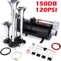 Train Air Horn Kit, 150DB Loud Train Horns Kit, 4 Trumpet Train Horn for Almost Any 12V Vehicle Trucks Car Boat Vans with 120PSI Air Compressor(Black)