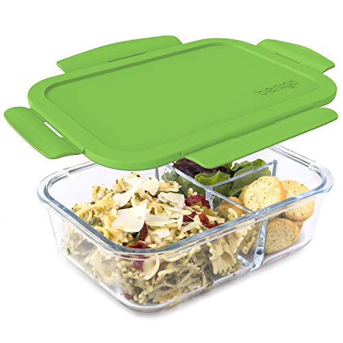 Bentgo® Glass Lunch Box - Leak-Proof Bento-Style Food Container with Airtight Lid and Divided 3-Compartment Design - 5 Cup Capacity for Meal Prepping, and Portion-Controlled Meals for Adults (Gray)