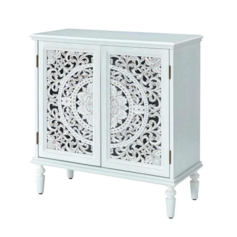 Melampous 32" Tall 2-Door Accent Cabinet-WHITE  White + Wood