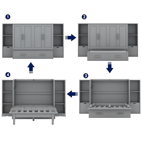 Queen Size Murphy Bed Cabinet with Storage and USB Ports A9613