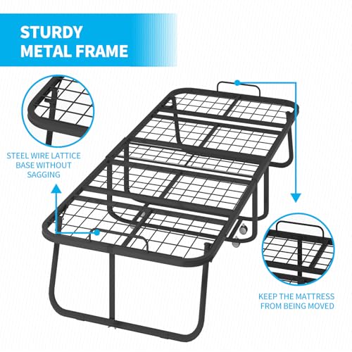 Folding Bed with Mattress for Adults, Portable Twin Size with Metal Frame X112982
