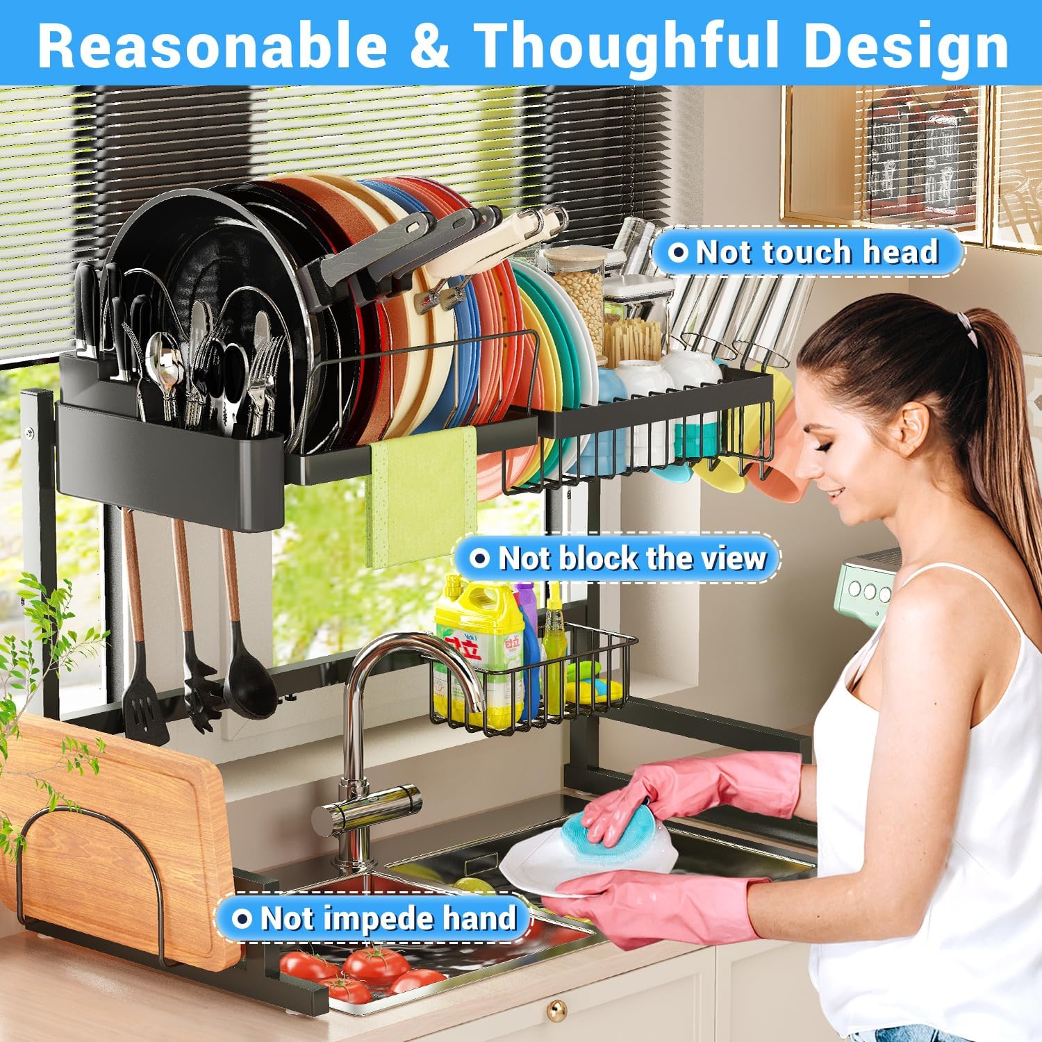 Over The Sink Dish Drying Rack, 2 Tier Adjustable J686617