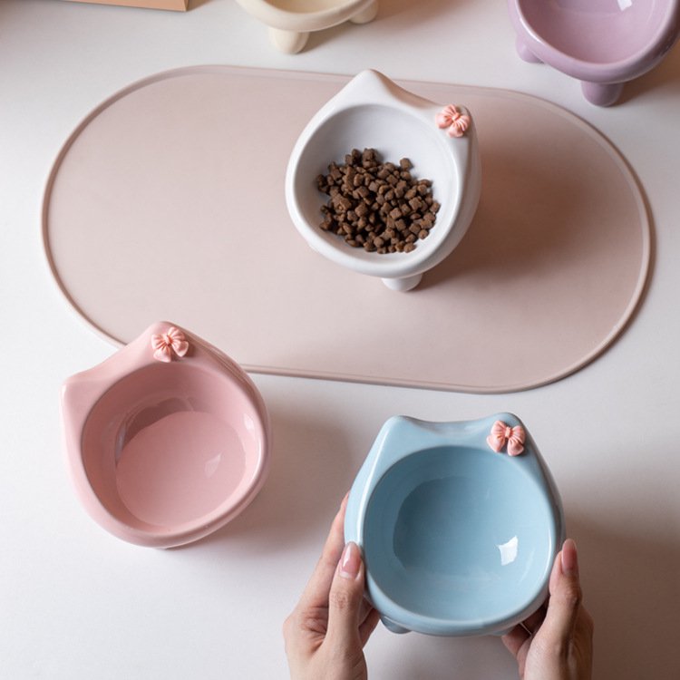 Ceramic Pet Bowl for Dogs & Cats with Silicone Placemat W908