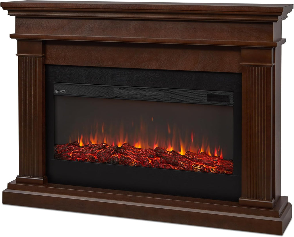 Real Flame Beau 59" Landscape Electric Fireplace with Mantel for Living Room or Bedroom, Replaceable Fireplace Insert Heater, Realistic Log and Flame Effect, Remote Control, Timer