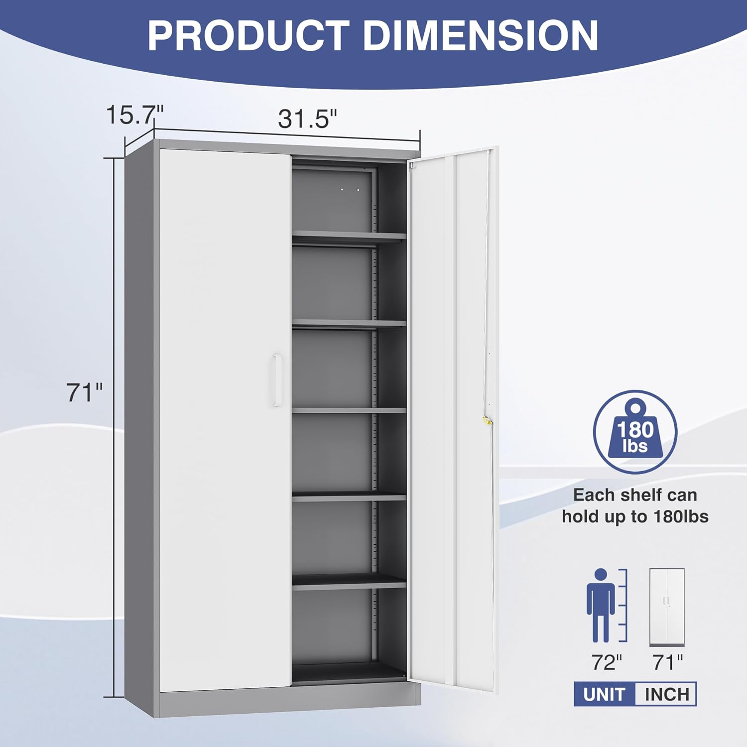Locking Steel File Cabinet with 2 Doors and 4 Shelves T636