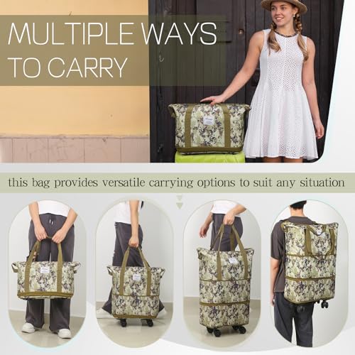 Rolling Duffel Bag with Wheels, Foldable Expandable Travel Luggage, Carry-On Weekend Bag R738