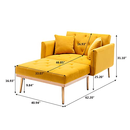 Tufted Velvet Sofa Chaise Lounge with Adjustable Backrest and Pillows W7561
