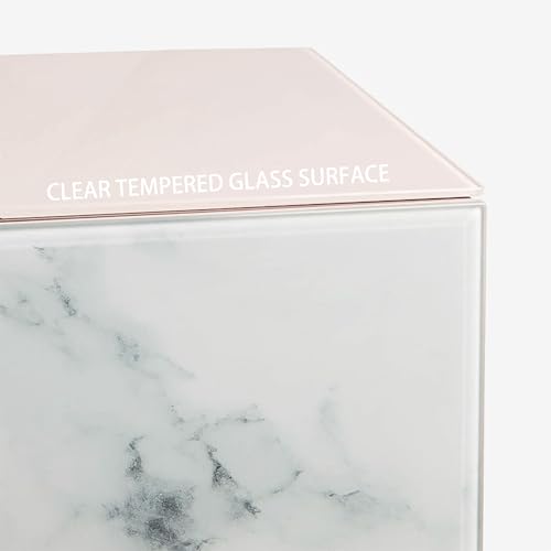 Glass Small Nightstand with 2 Drawer, Marble Tall Bedside Table for Bedroom V50111