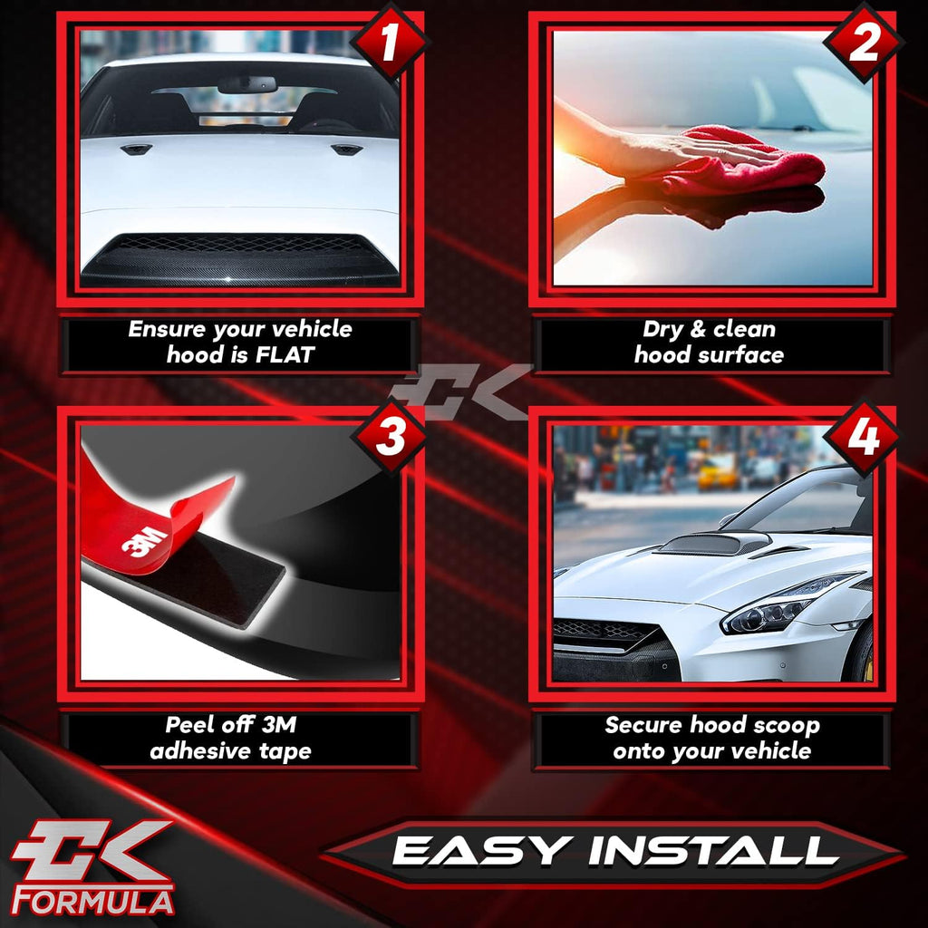 Carbon Fiber Hood Scoop Front Vent Cover, No-Drill Universal Fit for Flat Hoods H413029