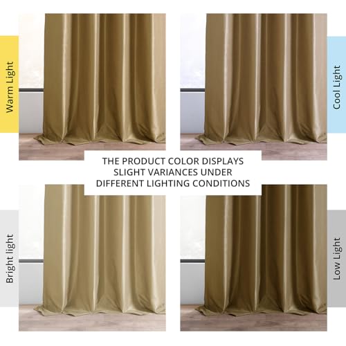 Ruched Faux Silk Curtains for Living Room, 50 x 96, Flax Gold A580