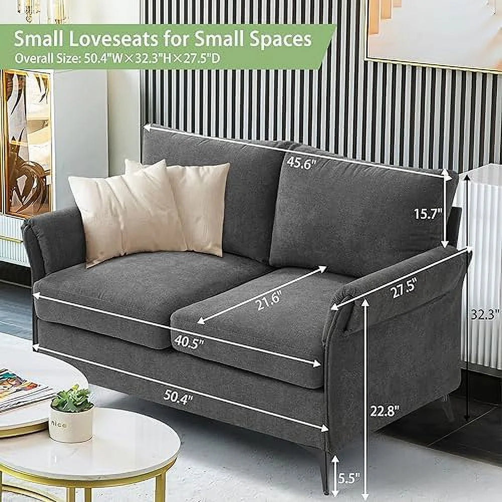 50" Small Sofa Loveseat for Living Room, Fabric 2-Seater with Solid Wood Frame J779810