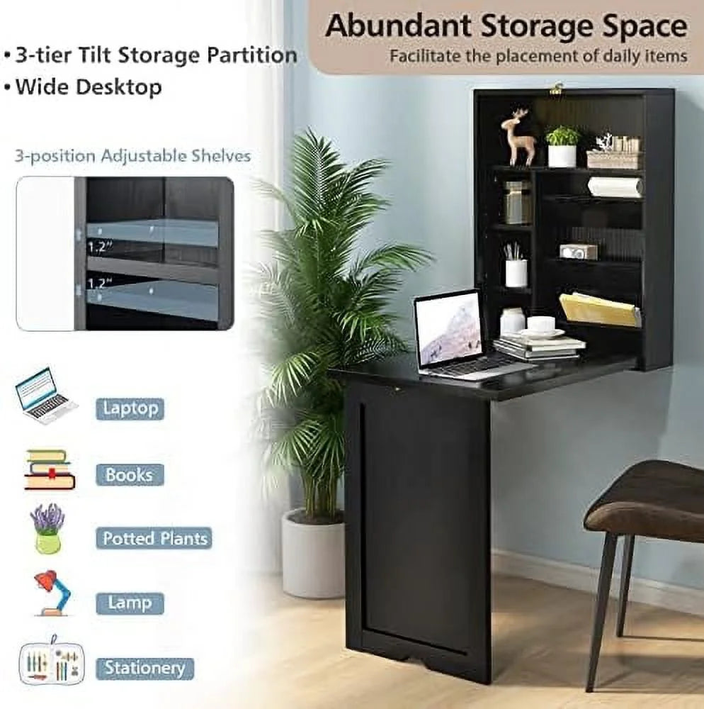 Wall Mounted Desk with Folding Shelves for Home Office H395
