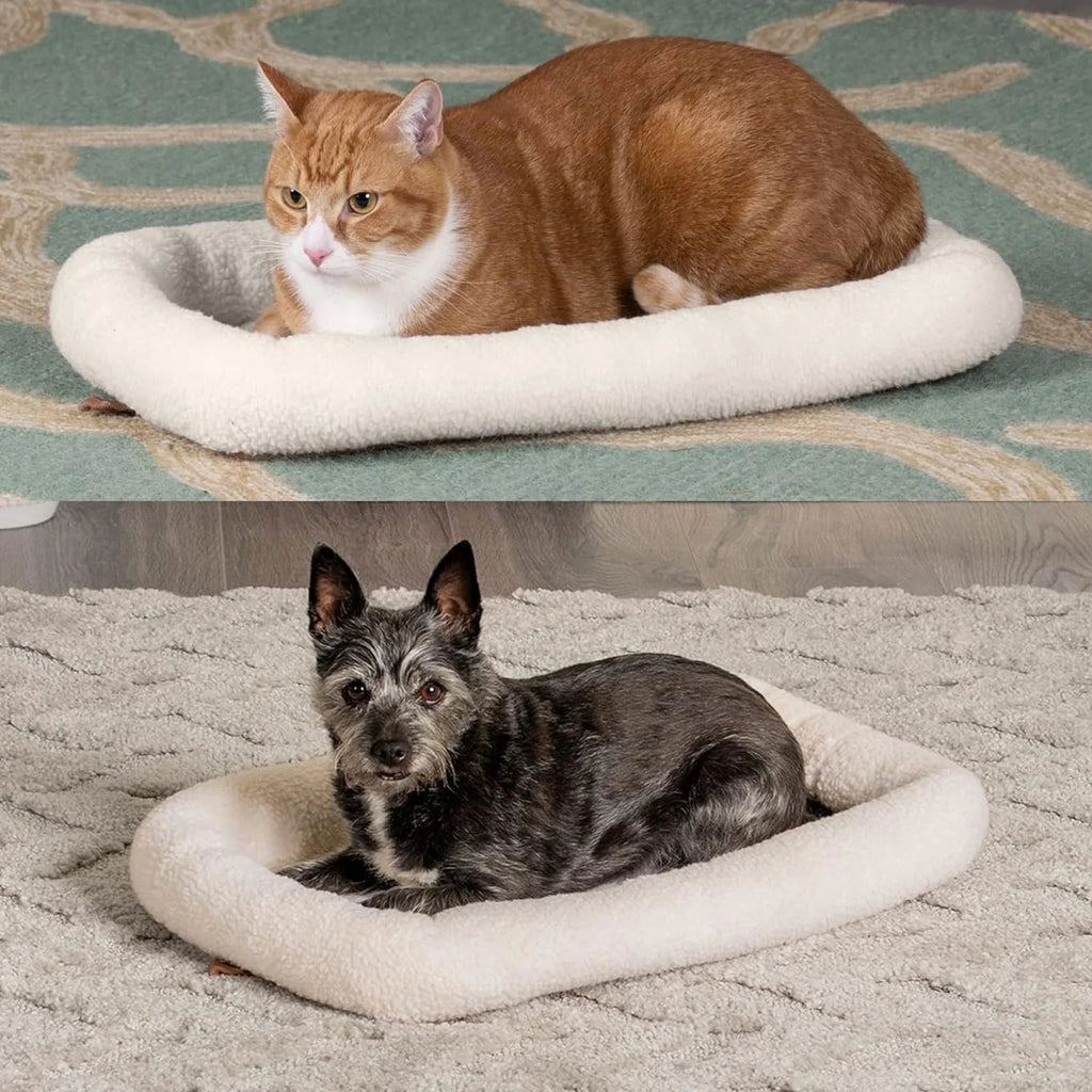 Plush Cat and Dog Bed with Pillow for Curling Sleep F7861