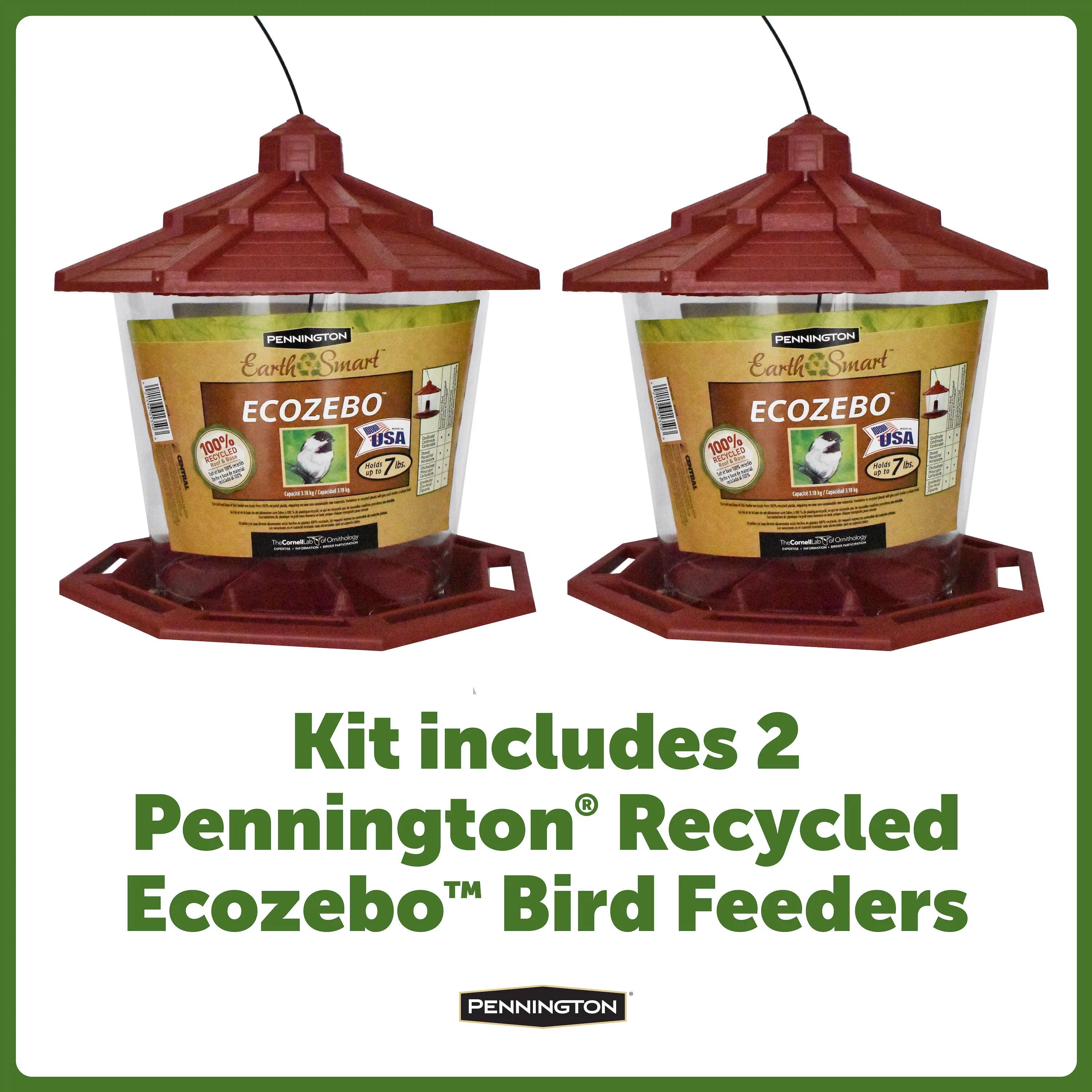 Red Recycled Plastic Wild Bird Hopper Feeder, 7 lb, 2 Pack W5740