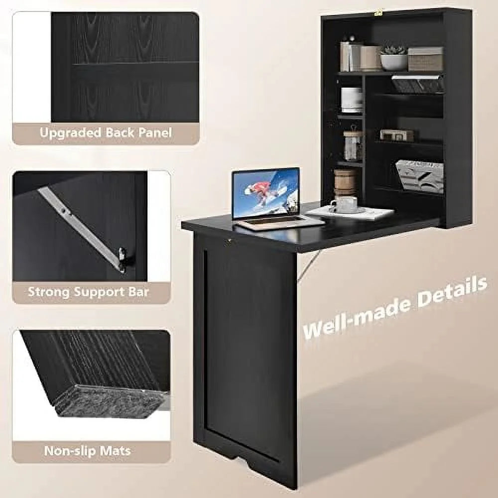 Wall Mounted Desk with Folding Shelves for Home Office H395