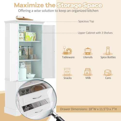 Kitchen Pantry Cabinet 62" Floor Storage with 2 Drawers and Adjustable Shelves S38827
