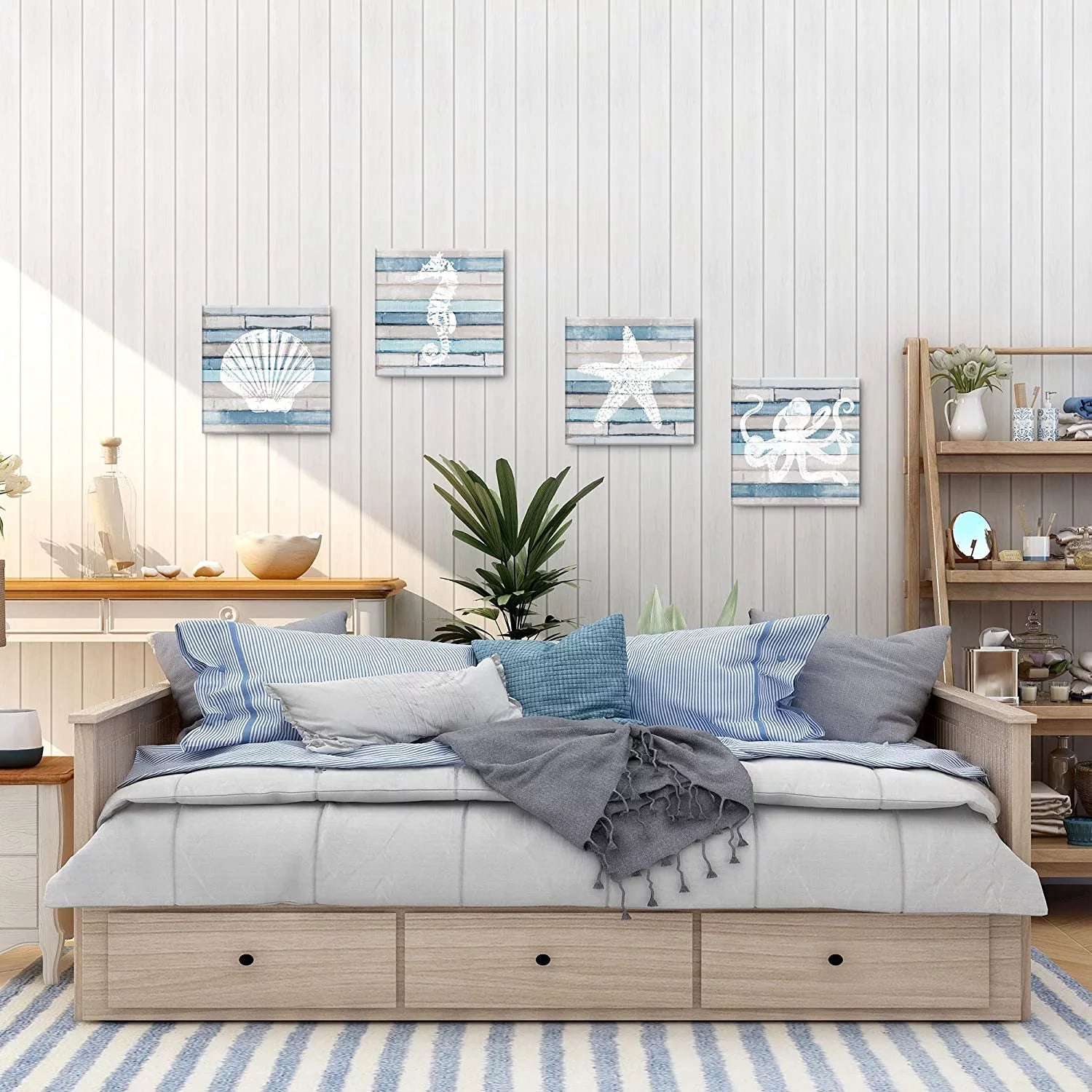 Beach Themed Canvas Wall Art Set of 4, 12x12 Inch H45288