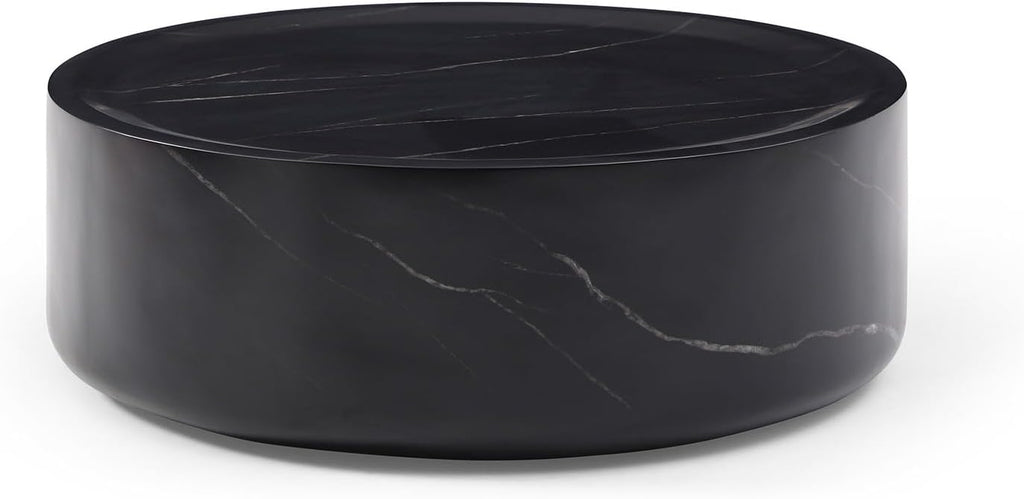 31.5" Round Marble Coffee Table for Living Room Modern Black H69892