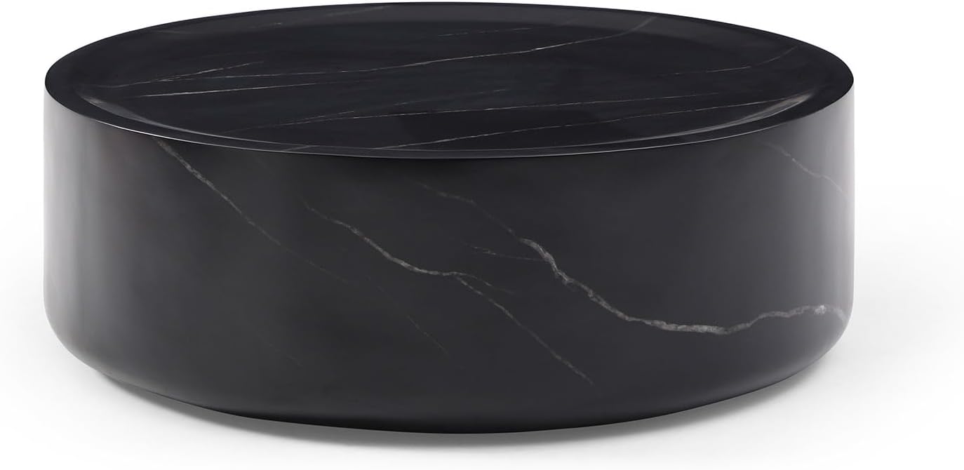 31.5" Round Marble Coffee Table for Living Room Modern Black H69892