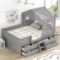 Full Size House Low Loft Bed with Four Drawers,Gray 2-Numbers of Package Pine+MDF 350Lb 10pcs 77.8" L*57.6" W*60" H Wood GX001806AAE-1
