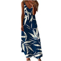 Womens Summer Print Long Dresses V Neck Spaghetti Straps Maxi Dress Casual Sun Dress for Holiday Beach
