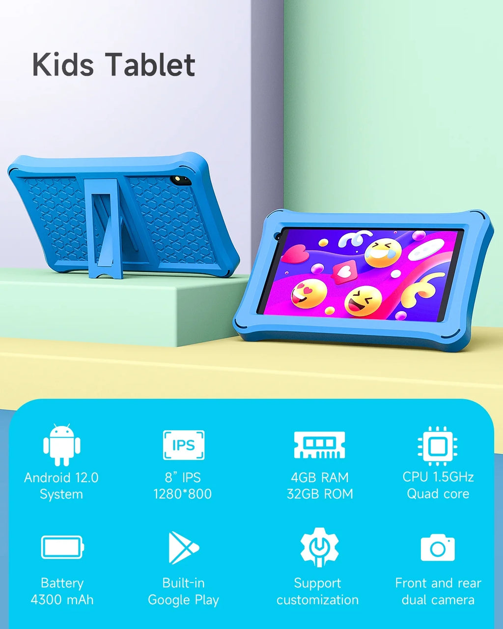 Kids Tablet 8 Inch, 4GB RAM 32GB, Android 12, IPS Touch Screen, WiFi, Dual Camera L944