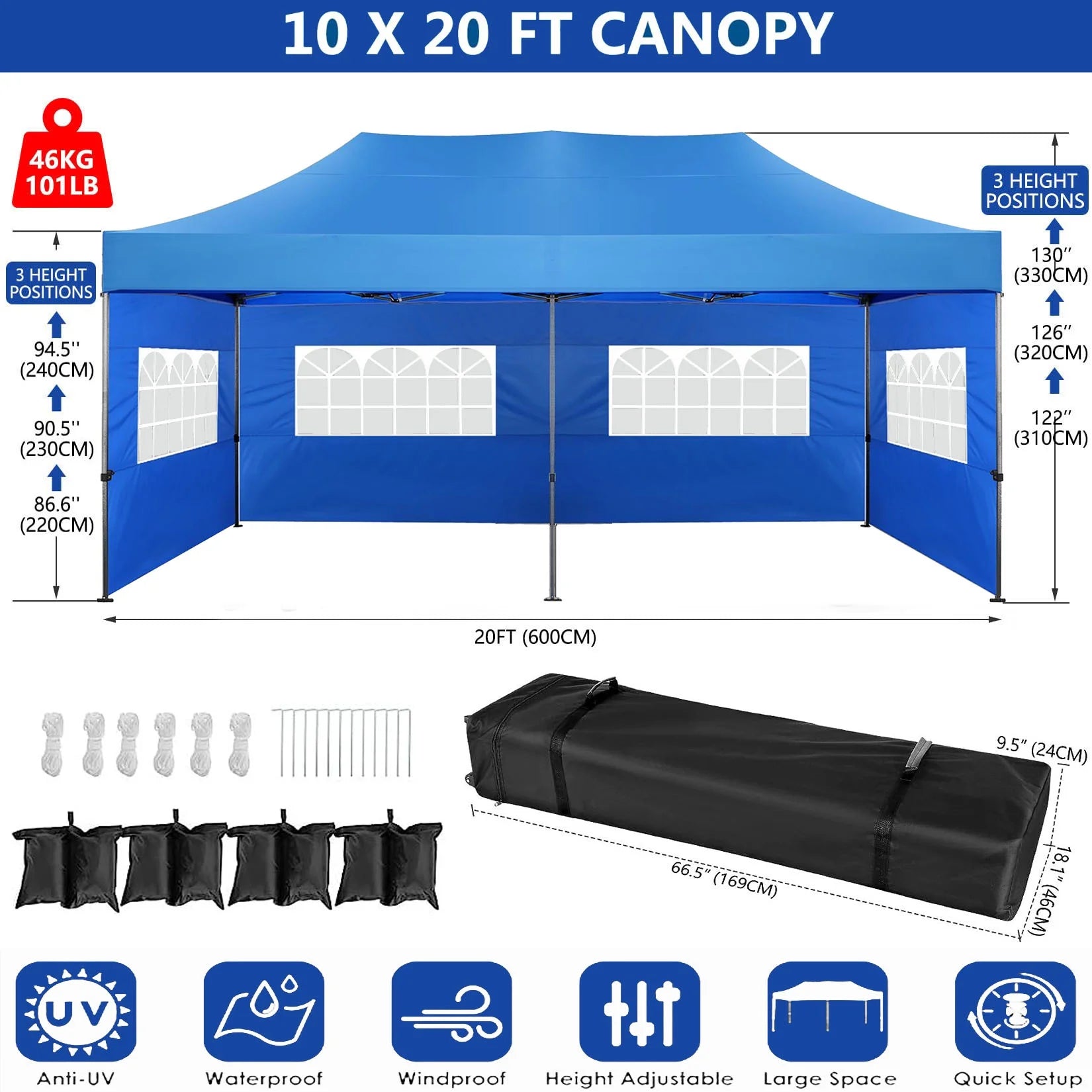 10x20 ft Pop Up Canopy Tent with Removable Sidewalls and Roller Bag X584106