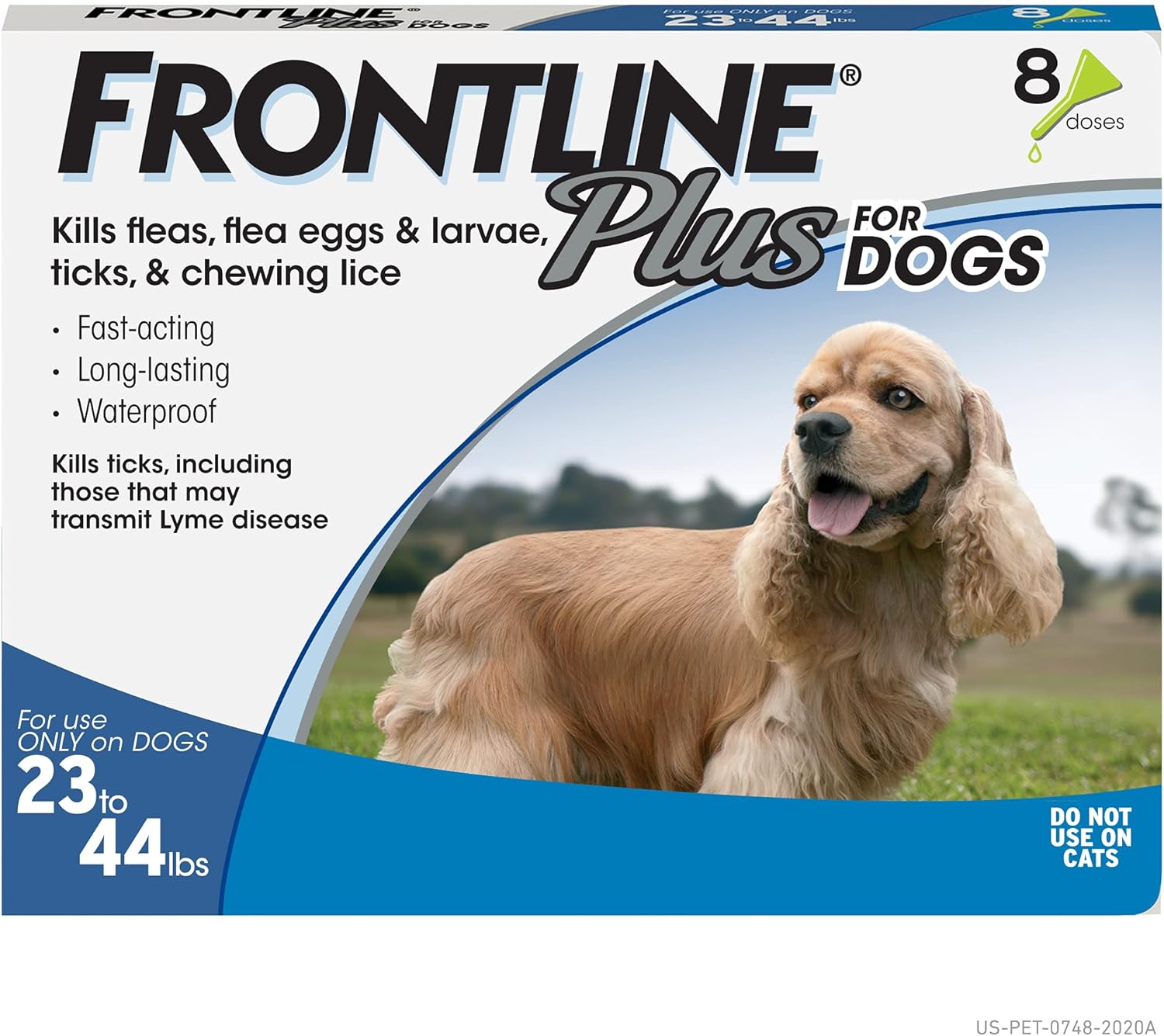 FRONTLINE Plus Flea and Tick Treatment for Dogs (Medium Dog, 23-44 Pounds, 8 Doses)