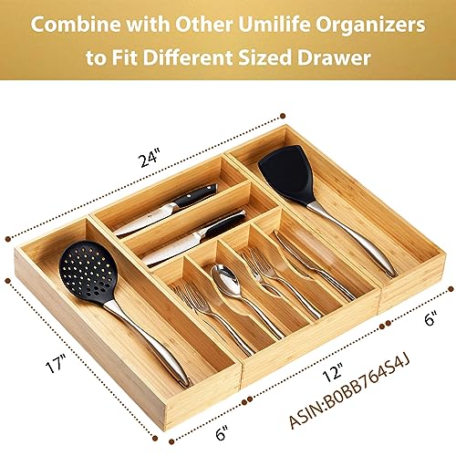 Bamboo Drawer Organizer with 5 Rearrangeable Bins X28592