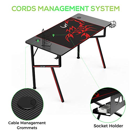 Gaming Desk 47 Inch with Mouse Pad, Headset Hook, Cup Holder, Controller Stand E903