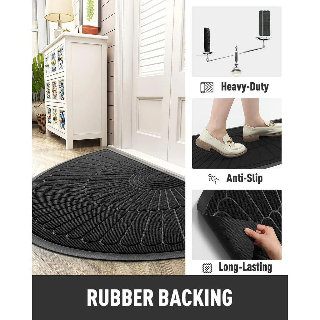 Semicircular Non Slip Rubber Door Mat for Outdoor Indoor Entryway, Red 24x47 E1949