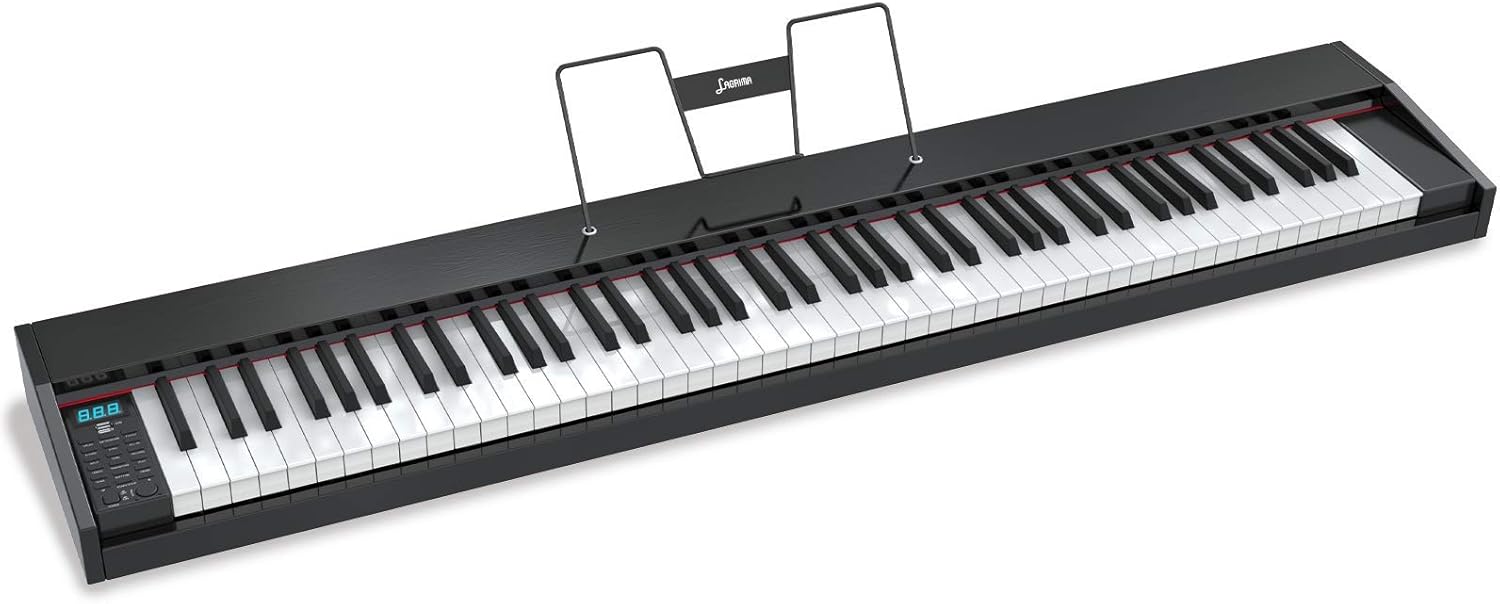 LAGRIMA LAG-600 Full Size Key Portable Digital Piano, 88 Key Electric Keyboard Piano with Bluetooth, Sustain Pedal, Power Supply, Music Stand for Beginner/Adults, Black