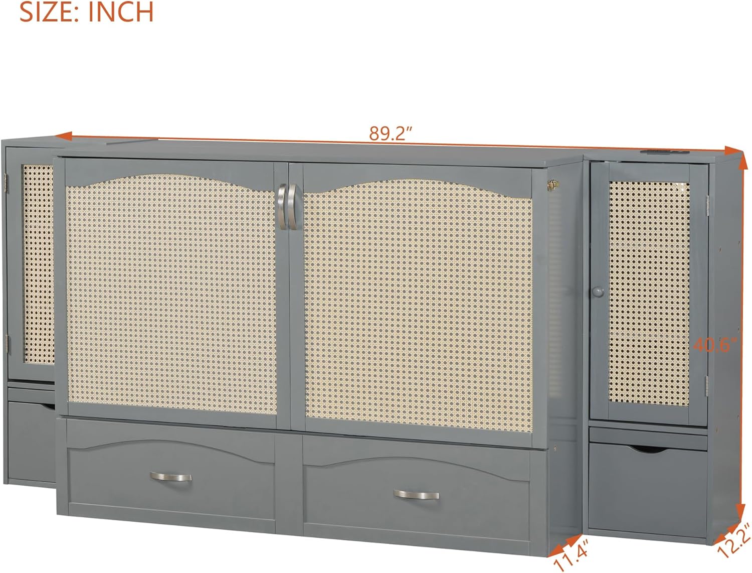 Queen Size Murphy Bed with Storage Drawer and USB Ports, Gray E170925