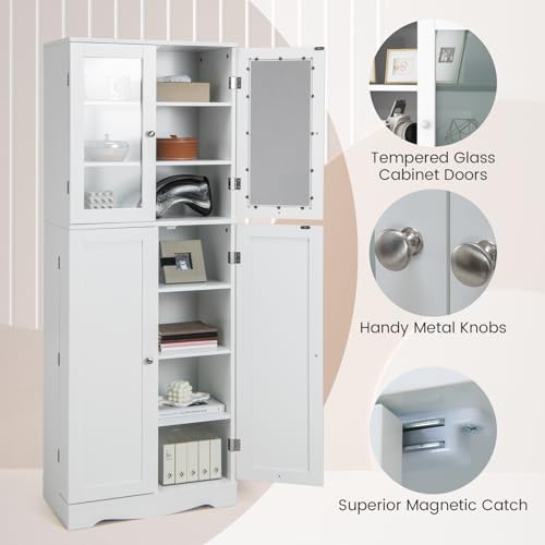 Kitchen Pantry Storage Cabinet with Glass Doors, Freestanding Cupboard M98274