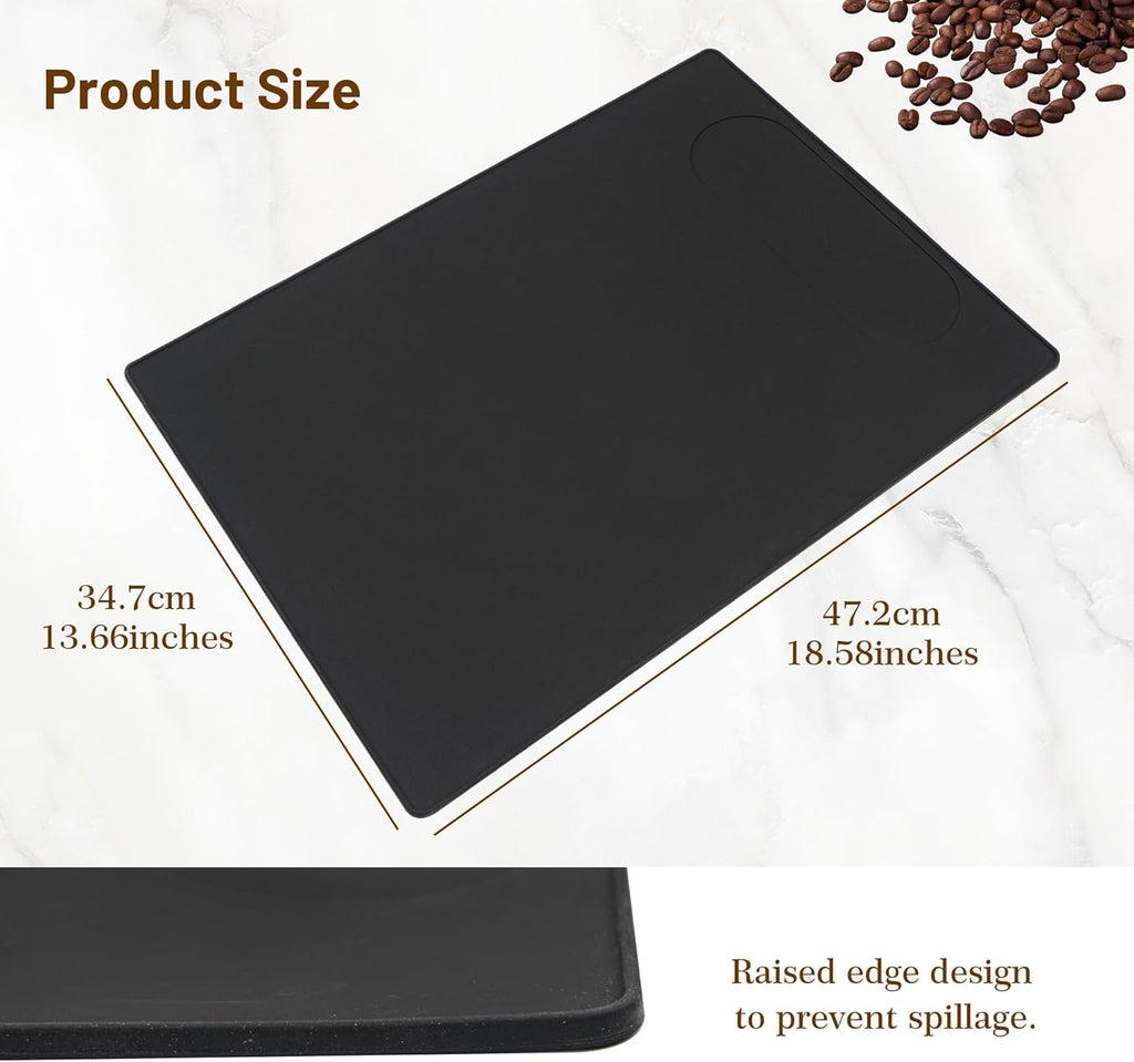 Coffee Machine Mat with Raised Edge, Black, 18.9" x 13.8" M73366