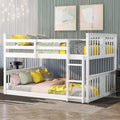 Twin Bunk Beds Low Bunk Bed Frame Wood Twin over Twin Bunkbed for Kids Toddlers Boys Girls Bedroom, White